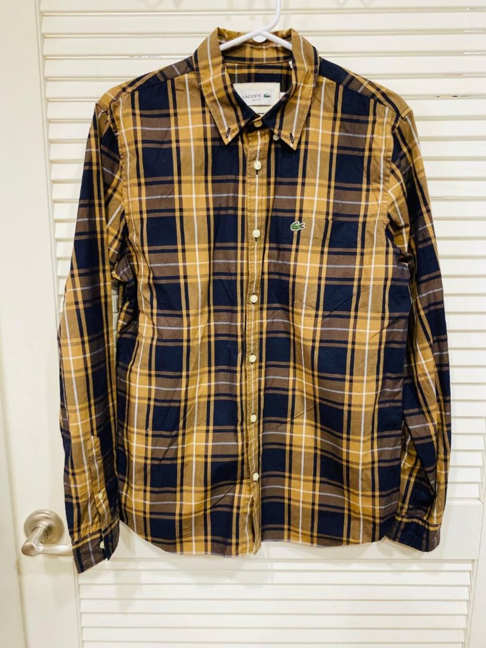 Lacoste Slim Fit Plaid Button Up Shirt Men's M/L